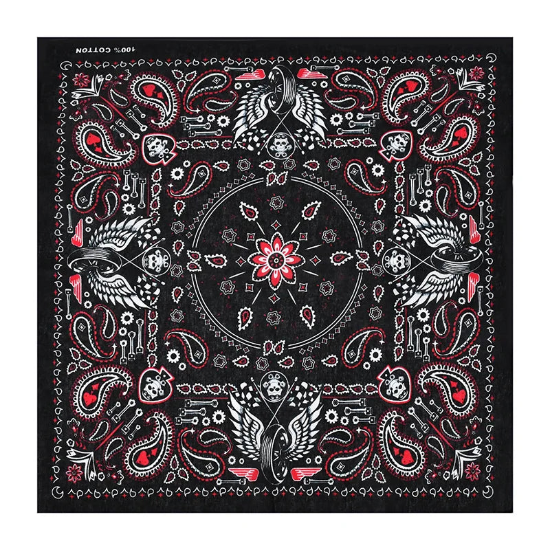 Bandana Cuadrada Algodón 100% con Calaveras Paisley