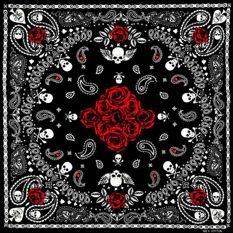Bandana Cuadrada Algodón 100% con Calaveras Paisley