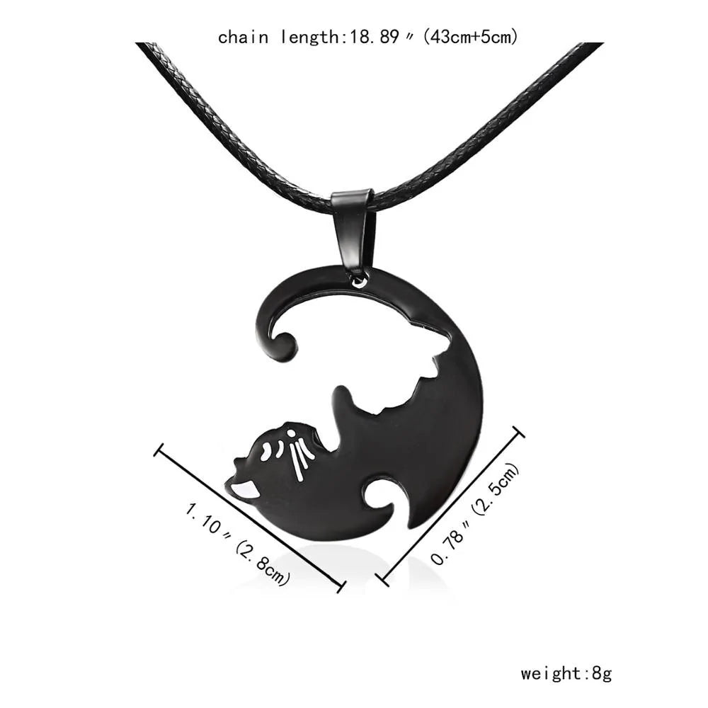 Vintage Couples Yin Yang Corollary Cat Pendant Necklace - High Trend Coture
