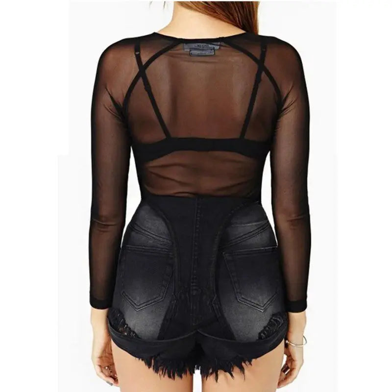 Top Mesh Mujer Transparente Manga Larga Streetwear