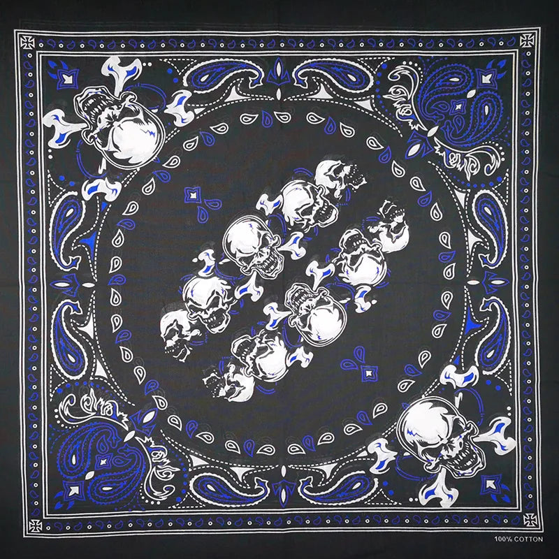 Bandana Cuadrada Algodón 100% con Calaveras Paisley