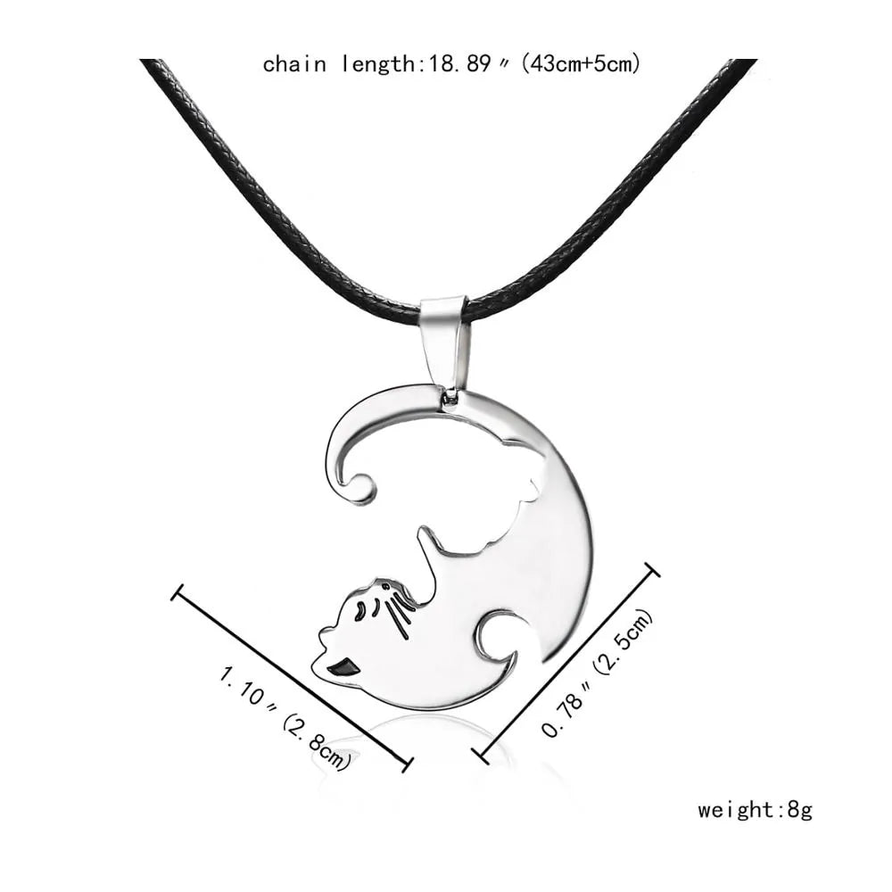 Vintage Couples Yin Yang Corollary Cat Pendant Necklace - High Trend Coture