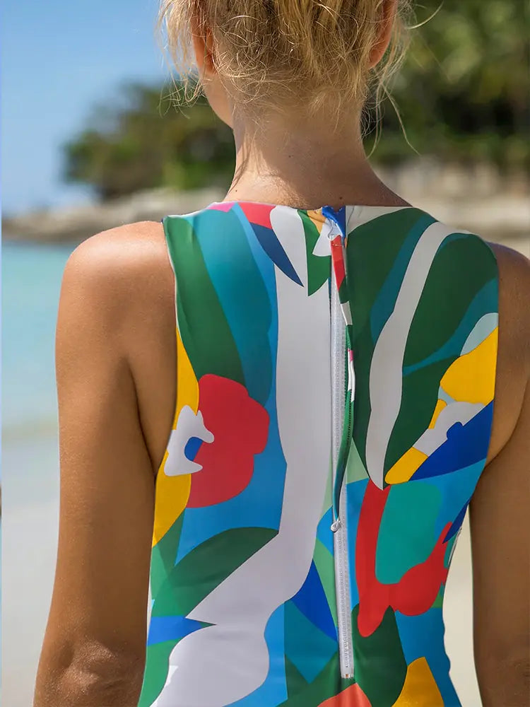 Traje de Baño Monokini con Cremallera y Estampado Floral - High Trend Coture