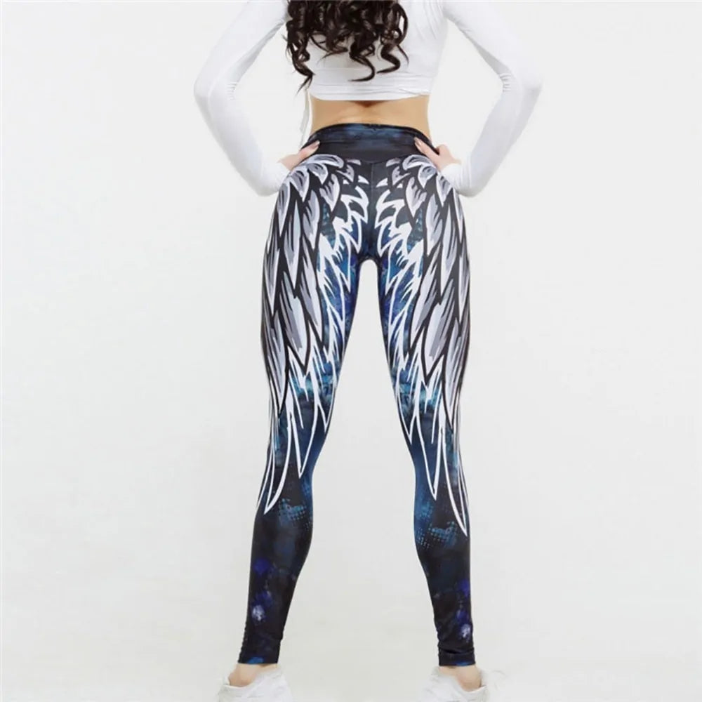 Leggings con Estampado de Alas Blancas de Ángel - High Trend Coture