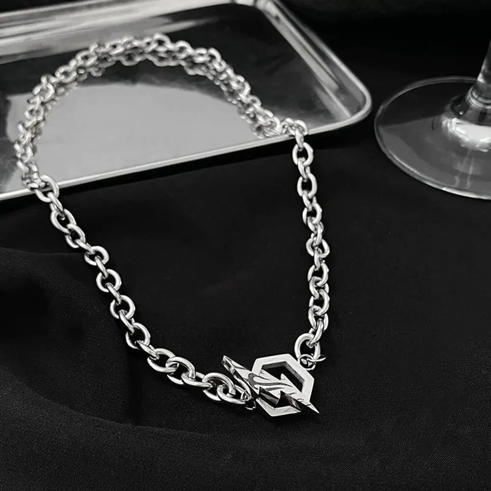 Lightning Hexagon Steel Necklace - High Trend Coture