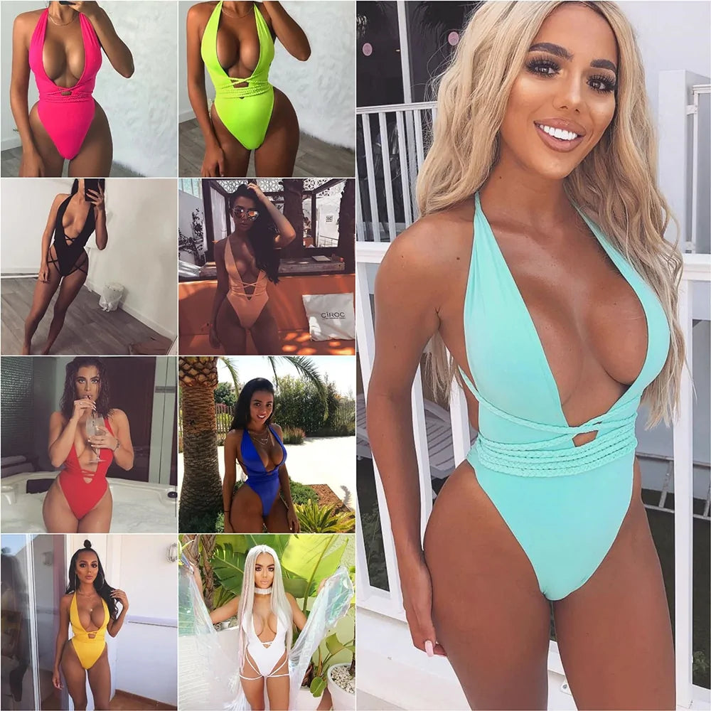Traje de Baño con Cuello en V con Correas Ajustables - High Trend Coture