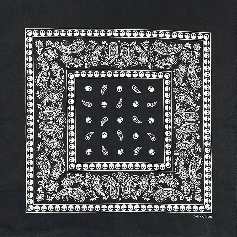 Bandana Cuadrada Algodón 100% con Calaveras Paisley