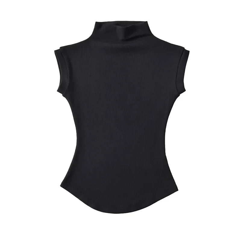 Camiseta Mujer Cuello Alto Sin Mangas Slim Fit