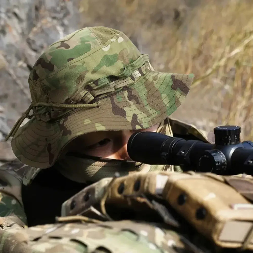 Gorra Boonie Táctica Camuflaje para Hombre con Ala Ancha y Protección Solar