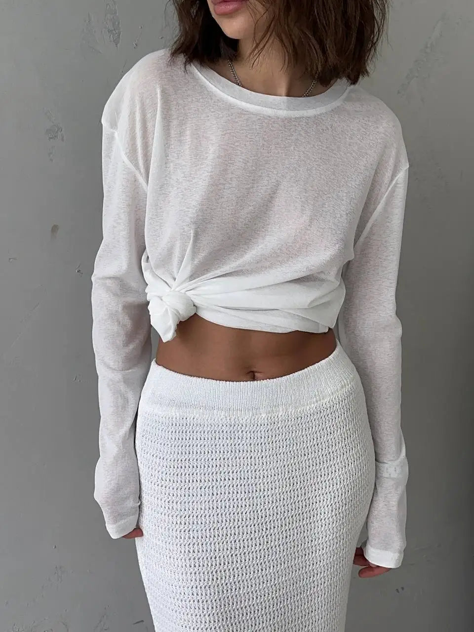 Conjunto Mujer Casual Top Manga Larga y Pantalón Fluido
