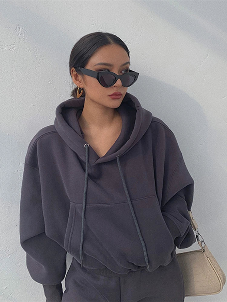 Conjunto de Chándal para Mujer Liso con Forro para Invierno