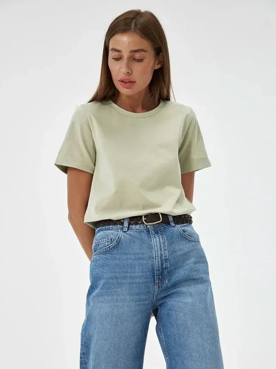 Camiseta Básica Mujer Manga Corta Cuello Redondo