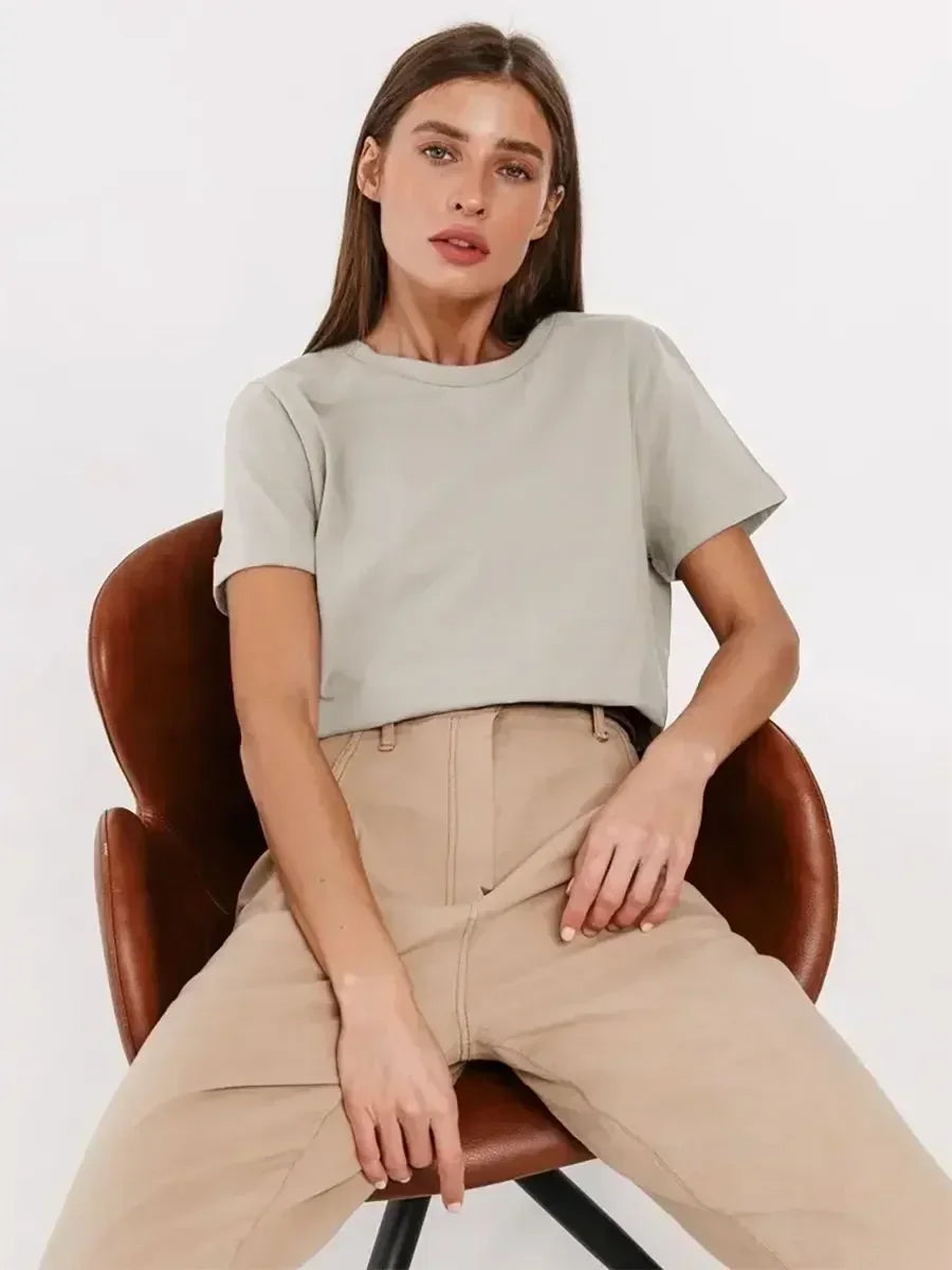 Camiseta Básica Mujer Manga Corta Cuello Redondo