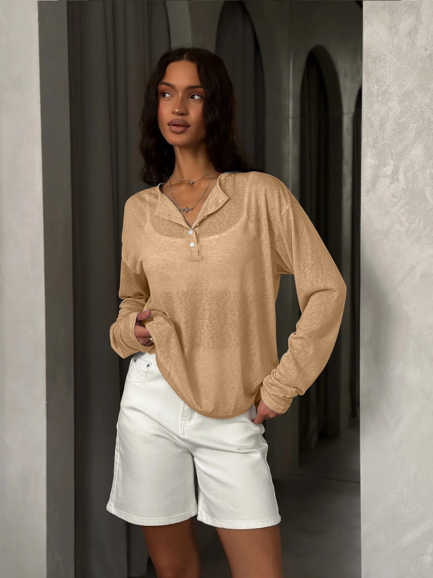 Conjunto Mujer Casual Top Manga Larga y Pantalón Fluido