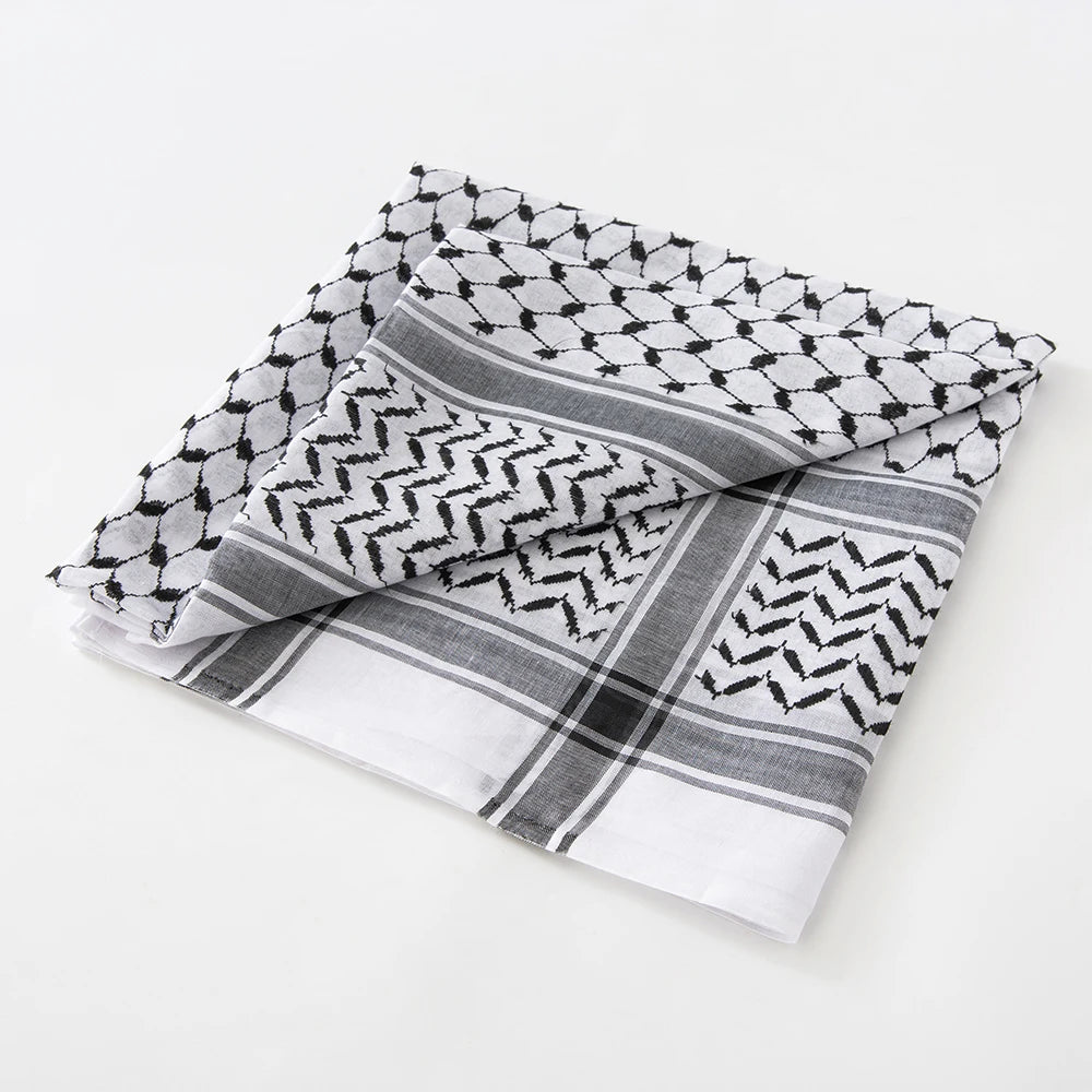Pañuelo Árabe Tradicional Palestino Blanco y Negro Keffiyeh Arafat Unisex