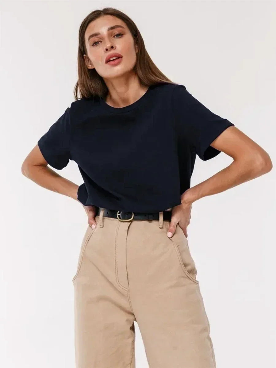 Camiseta Básica Mujer Manga Corta Cuello Redondo