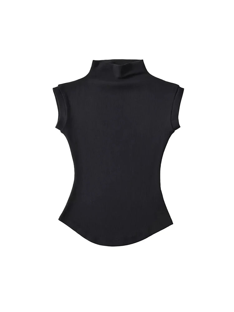 Camiseta Mujer Cuello Alto Sin Mangas Slim Fit
