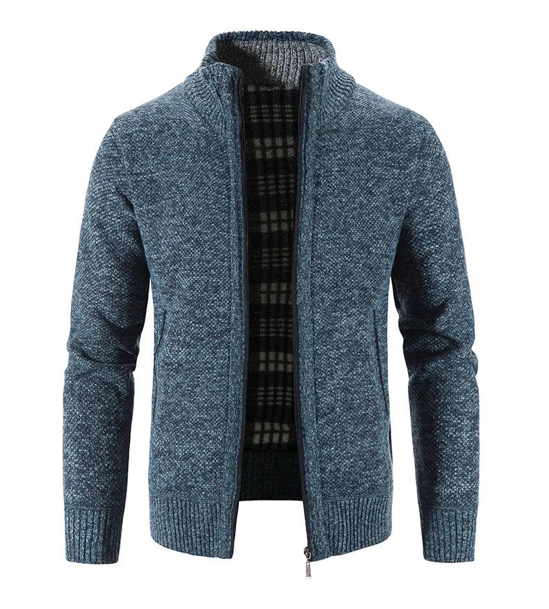 Cárdigan para Hombre de Punto con Cremallera, Suéter Cálido de Cuello Alto