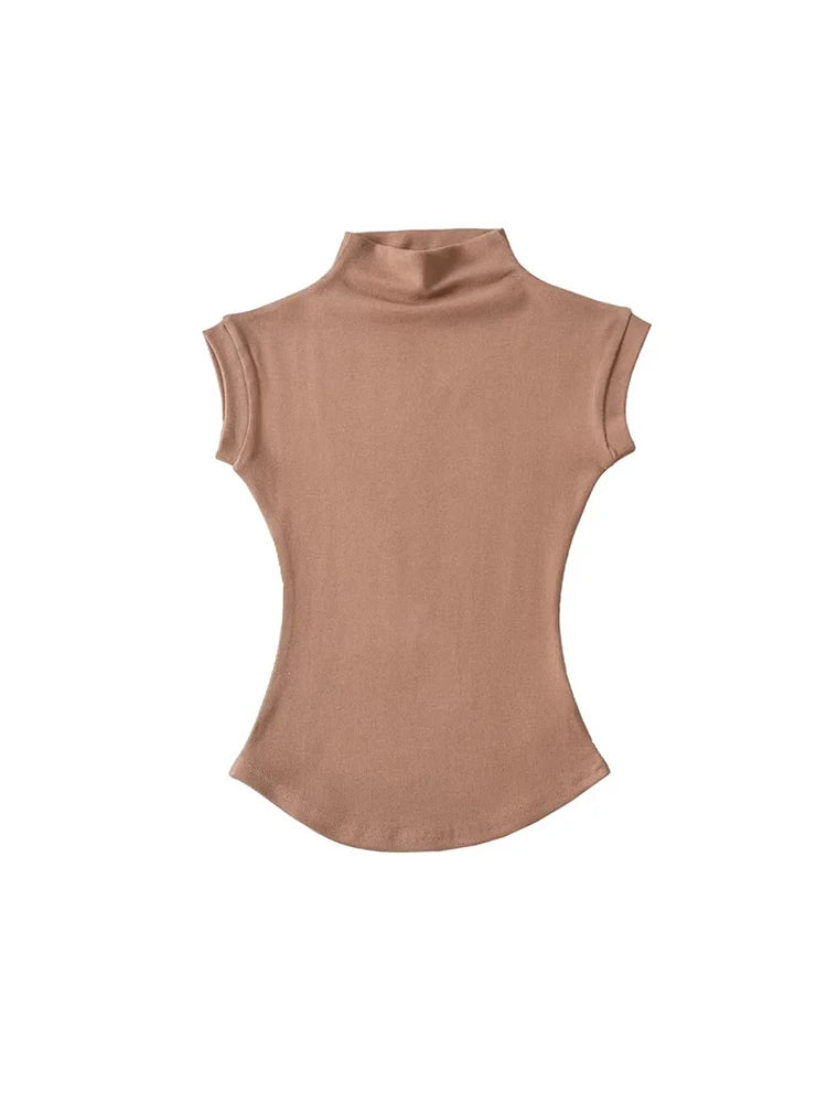 Camiseta Mujer Cuello Alto Sin Mangas Slim Fit