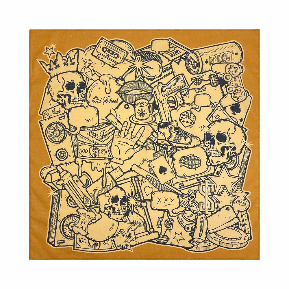 Bandana Cuadrada de Algodón con Estampado Hip Hop Skull Unisex