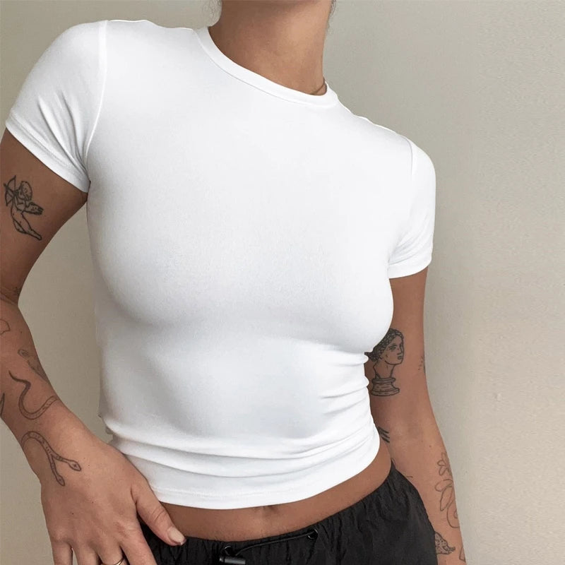 Camiseta Mujer Slim Fit Manga Corta Cuello Redondo