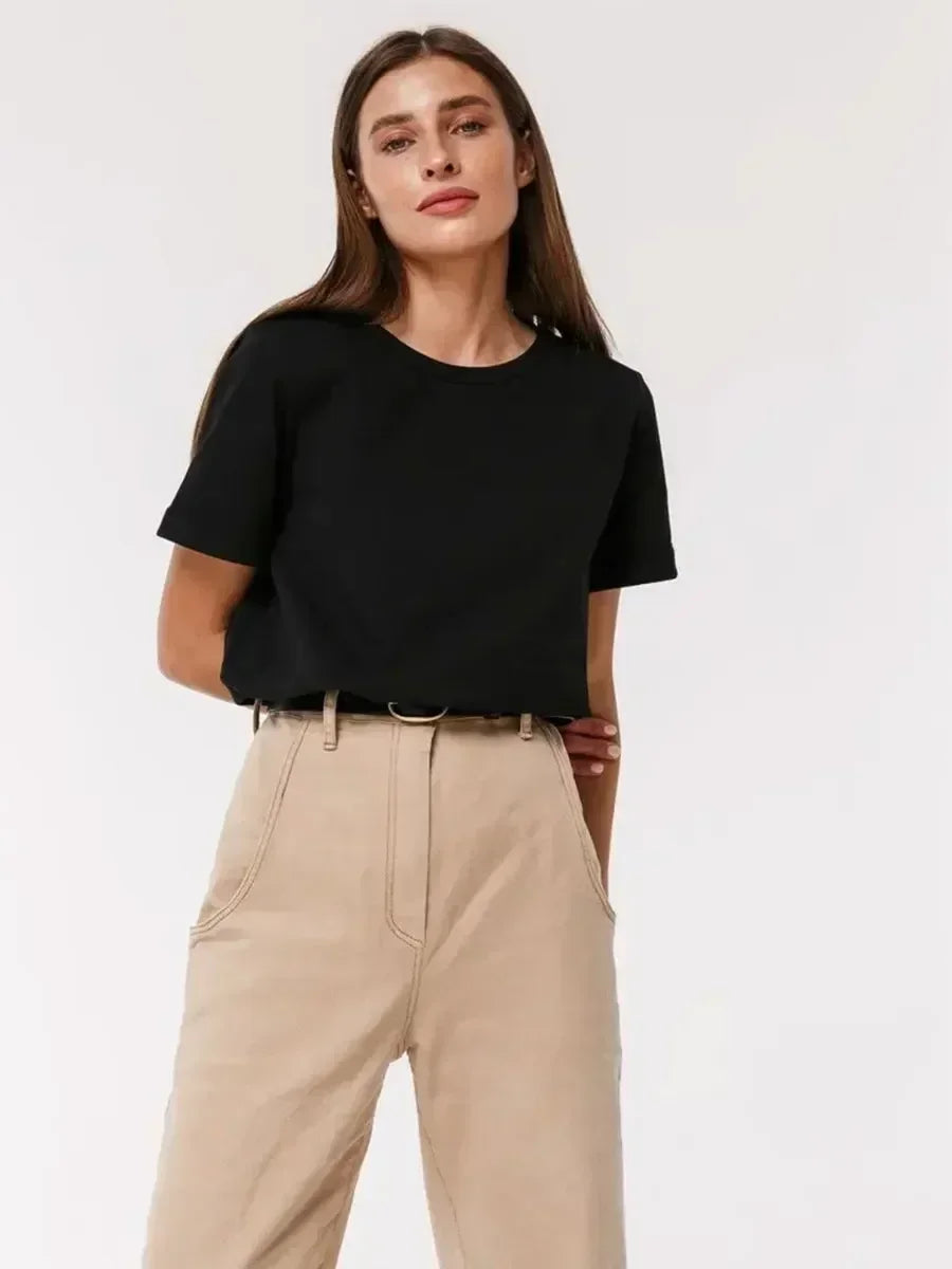 Camiseta Básica Mujer Manga Corta Cuello Redondo