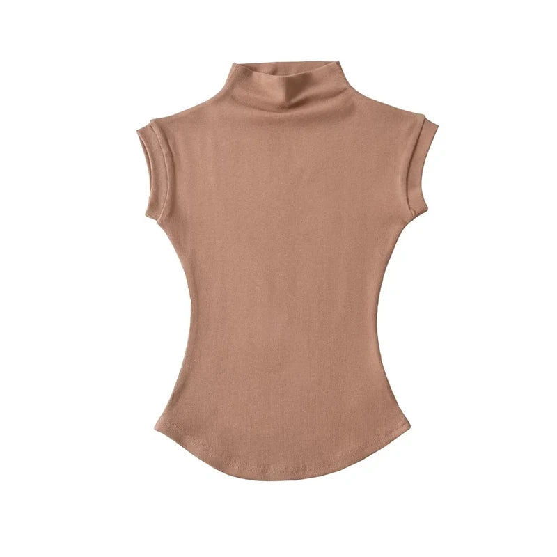 Camiseta Mujer Cuello Alto Sin Mangas Slim Fit