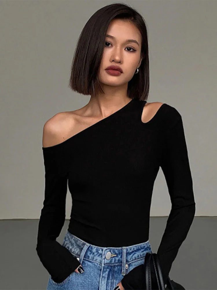 Crop Top Mujer Hombros Descubiertos Manga Larga Slim Fit