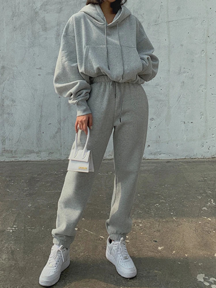 Conjunto de Chándal para Mujer Liso con Forro para Invierno