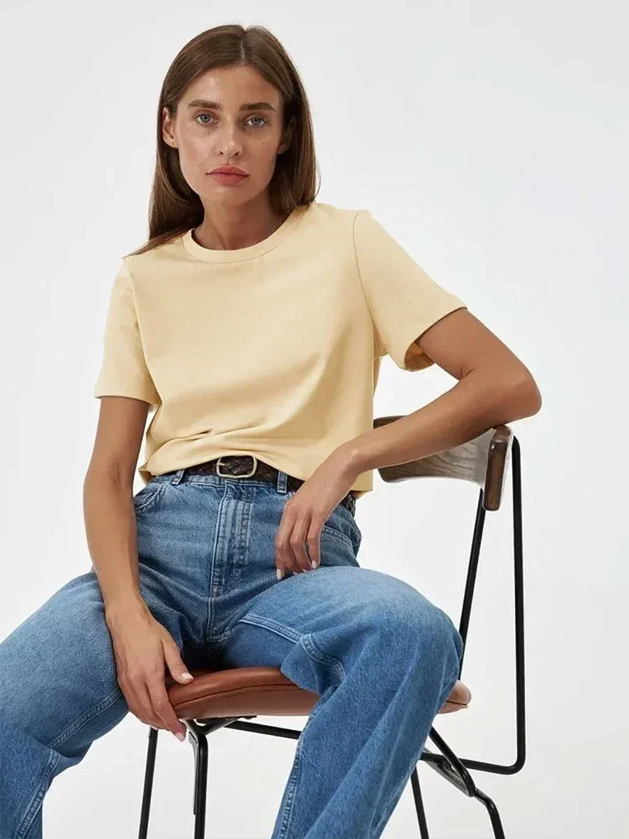 Camiseta Básica Mujer Manga Corta Cuello Redondo
