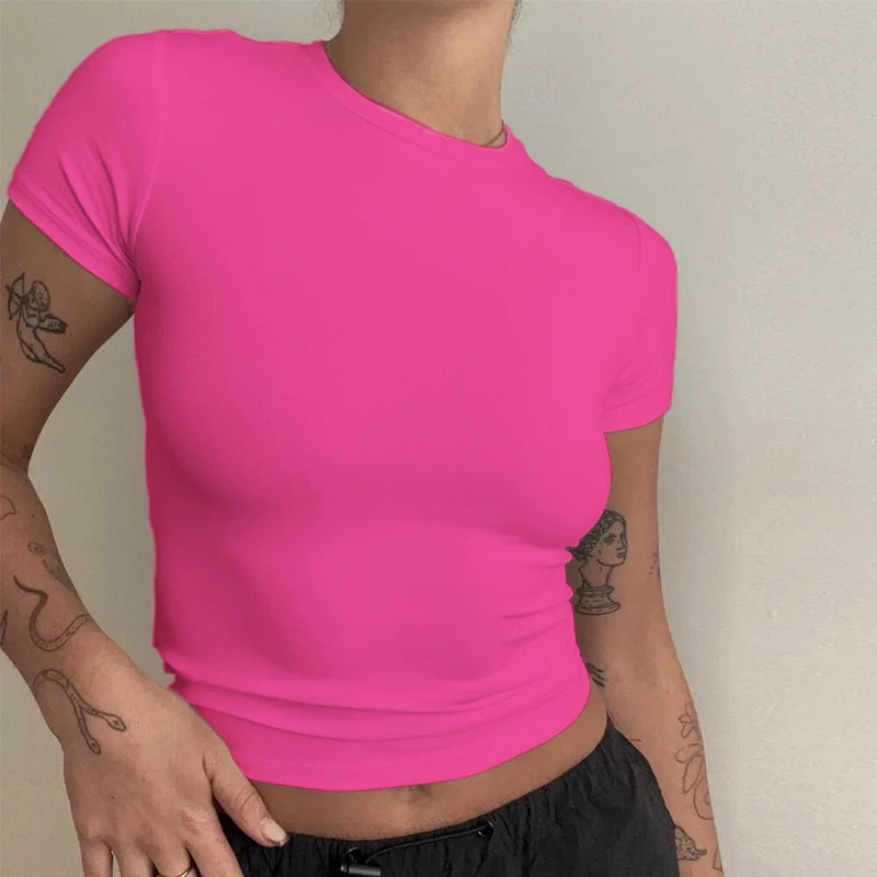 Camiseta Mujer Slim Fit Manga Corta Cuello Redondo