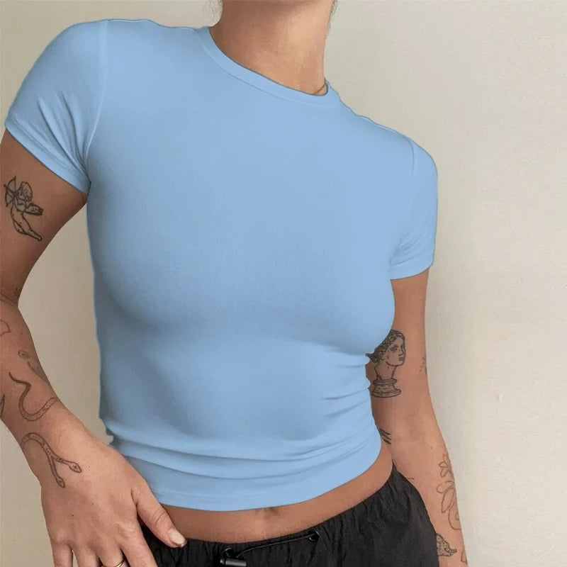 Camiseta Mujer Slim Fit Manga Corta Cuello Redondo