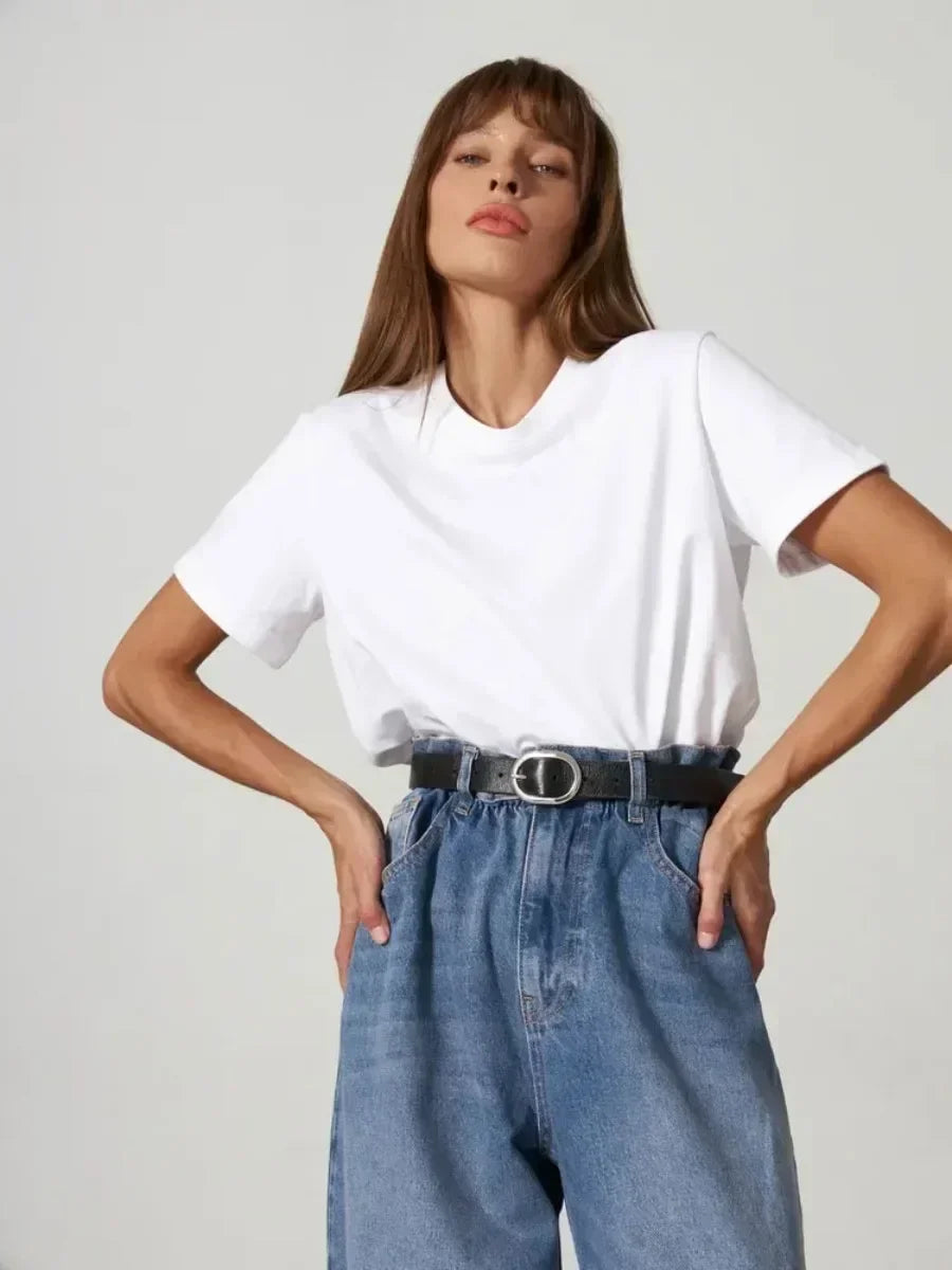 Camiseta Básica Mujer Manga Corta Cuello Redondo