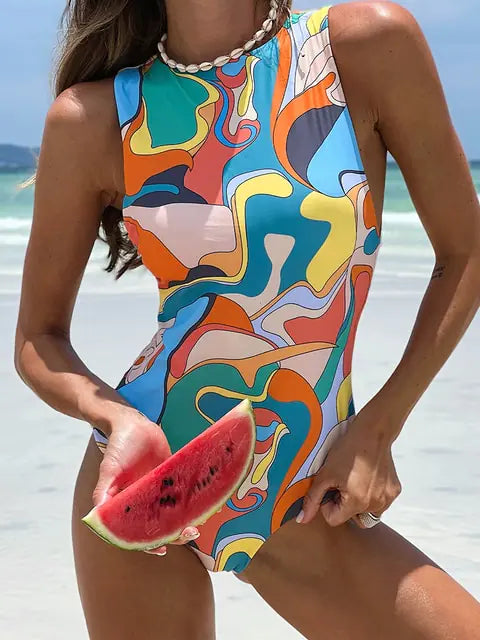 Traje de Baño Monokini con Cremallera y Estampado Floral - High Trend Coture