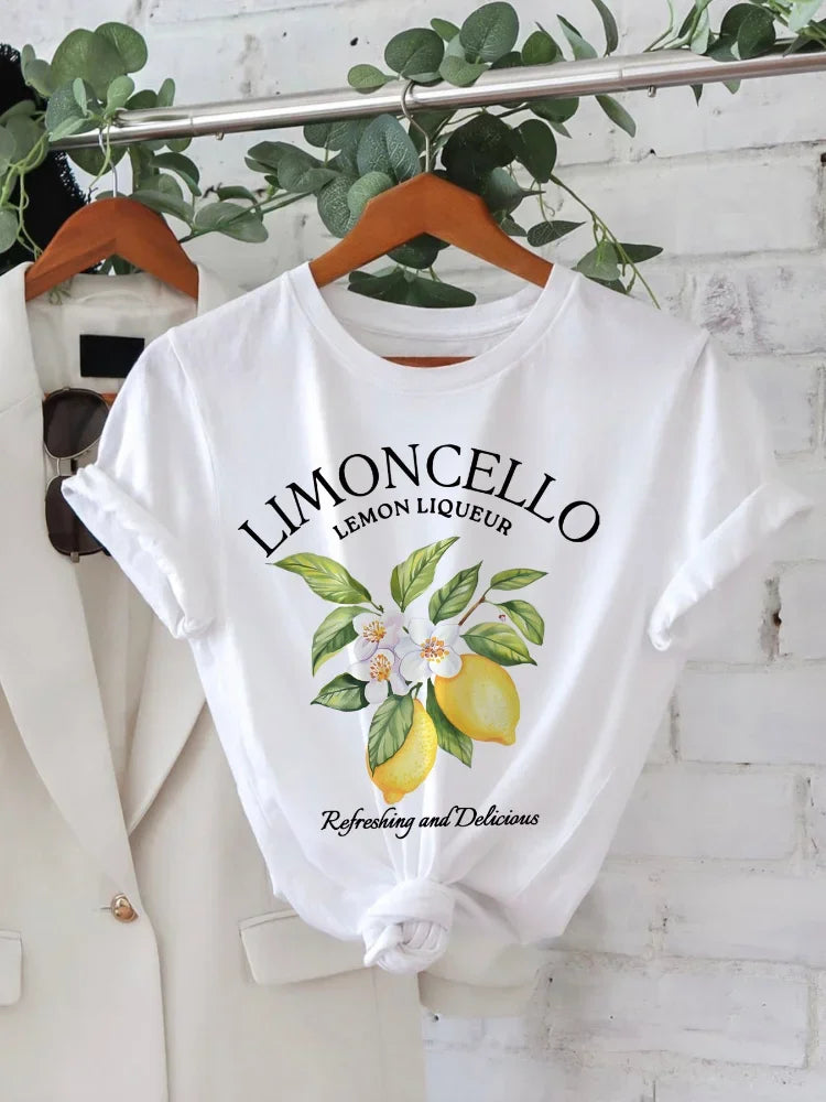 Camiseta Mujer Estampado Limón Manga Corta Vintage