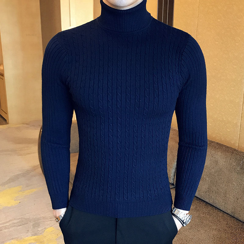 Jersey para Hombre Ajustado de Punto con Cuello Alto