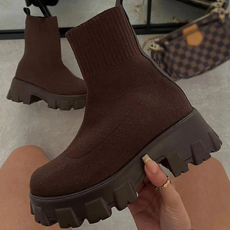 Botas para Mujer con Plataforma Estilo Calcetín