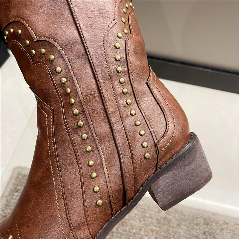 Botas Vaqueras Estilo Cowboy Tacón Bajo Media Caña