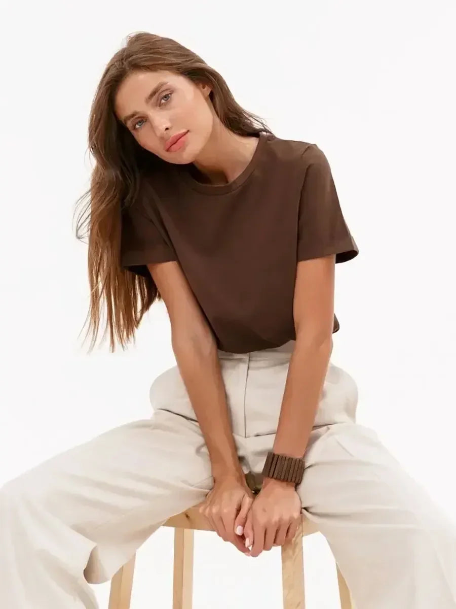 Camiseta Básica Mujer Manga Corta Cuello Redondo