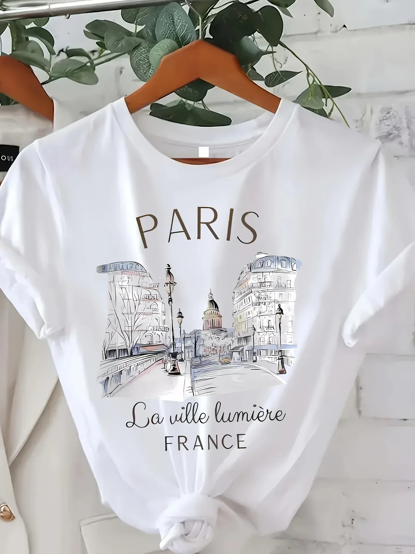 Camiseta Mujer París Estampada Manga Corta Cuello Redondo
