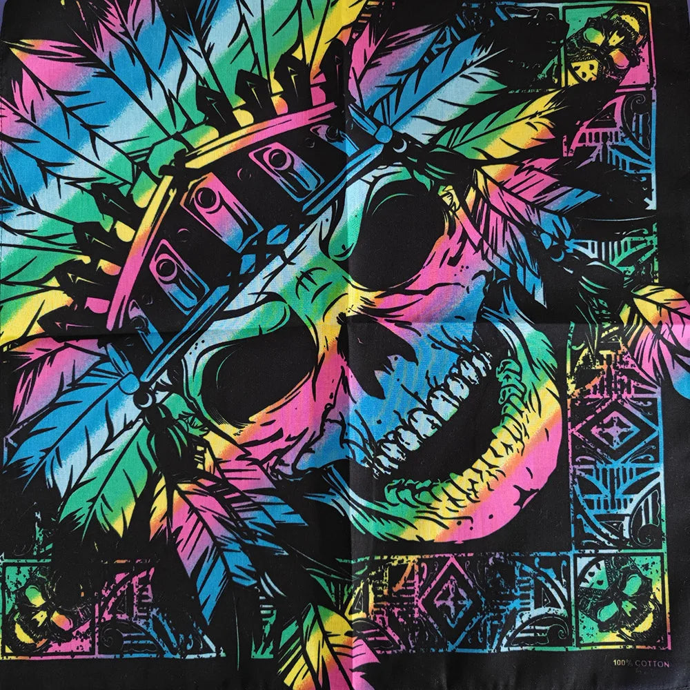 Bandana Cuadrada Algodón 100% con Calaveras Paisley
