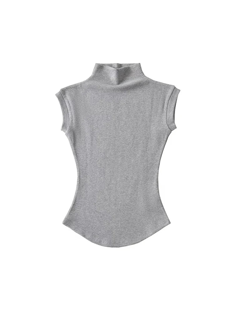 Camiseta Mujer Cuello Alto Sin Mangas Slim Fit