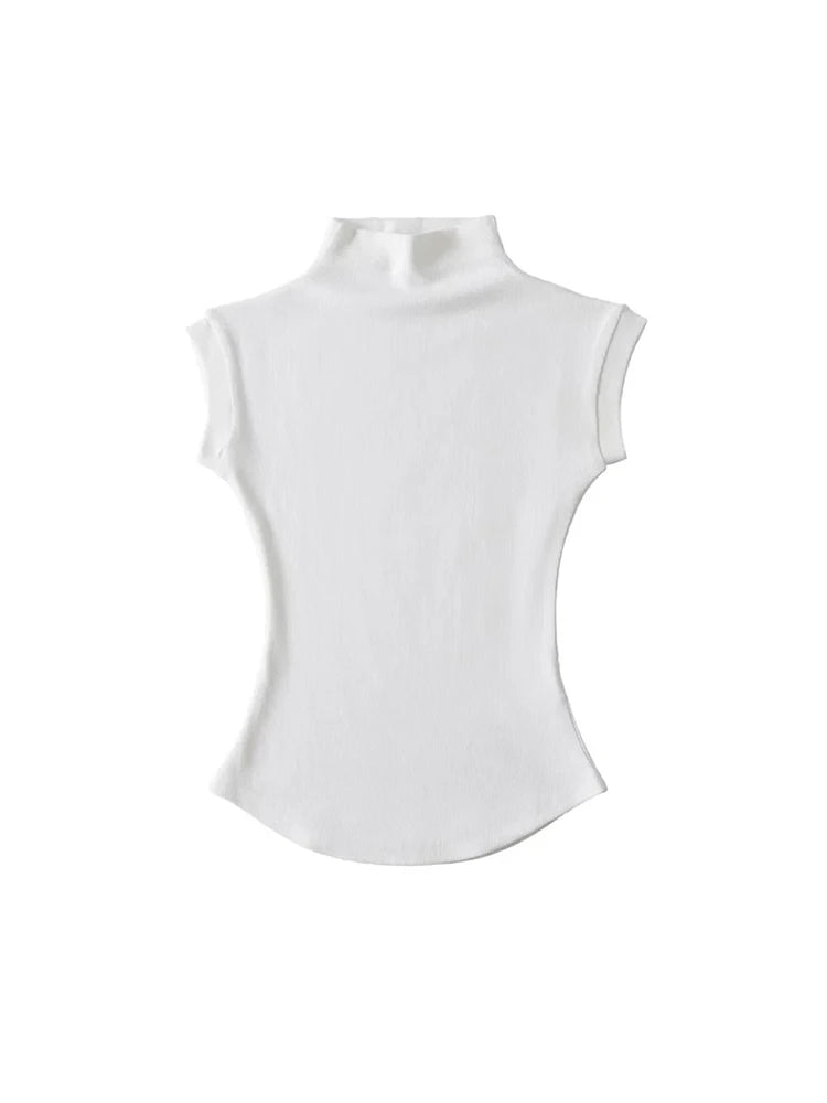 Camiseta Mujer Cuello Alto Sin Mangas Slim Fit