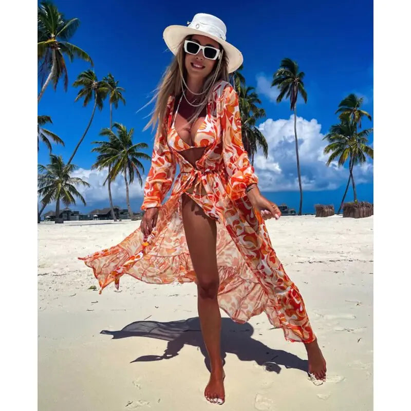 Vestido Estampado Cover-Up con Bikini a Juego - High Trend Coture