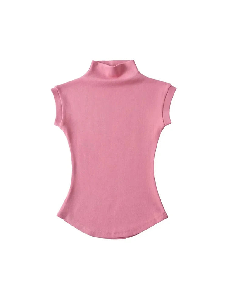Camiseta Mujer Cuello Alto Sin Mangas Slim Fit