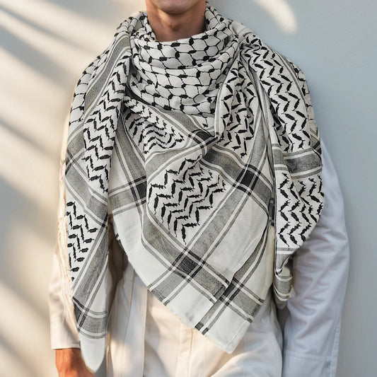 Pañuelo Árabe Tradicional Palestino Blanco y Negro Keffiyeh Arafat Unisex