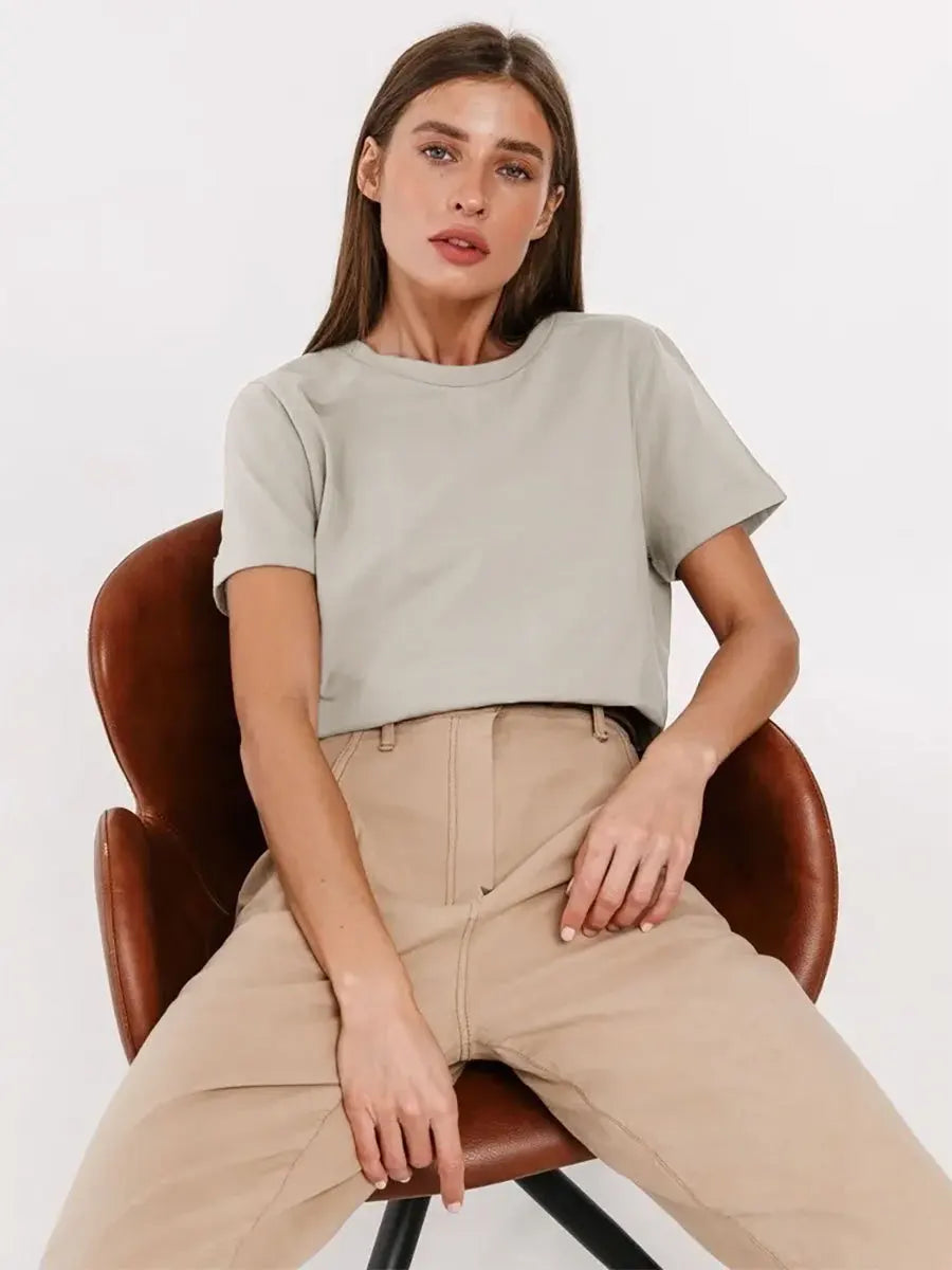 Camiseta Básica Mujer Manga Corta Cuello Redondo