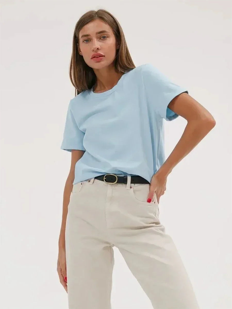 Camiseta Básica Mujer Manga Corta Cuello Redondo