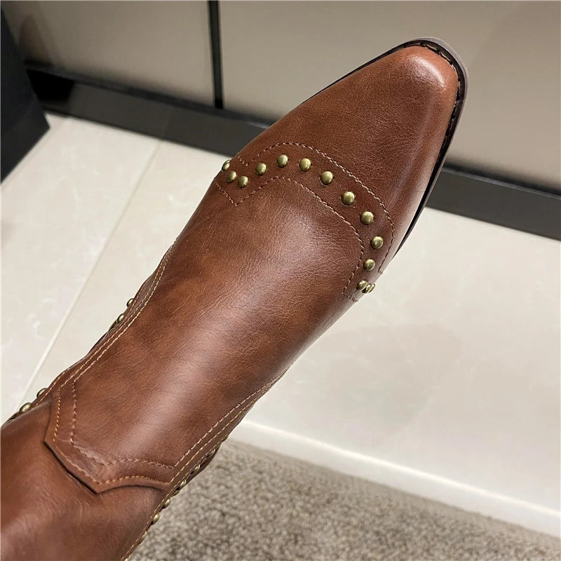 Botas Vaqueras Estilo Cowboy Tacón Bajo Media Caña