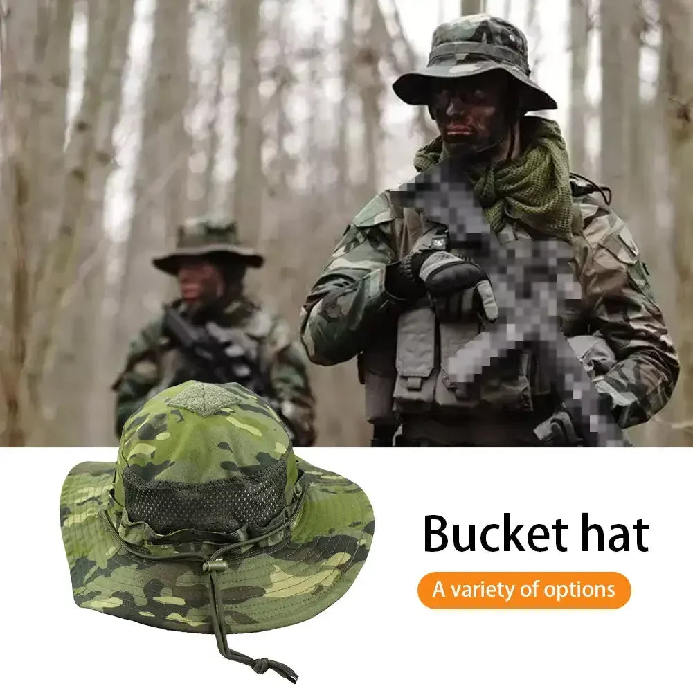 Gorra Boonie Táctica Camuflaje para Hombre con Ala Ancha y Protección Solar